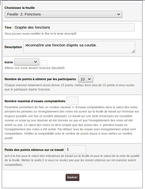 Insrer un exercice dans une feuille